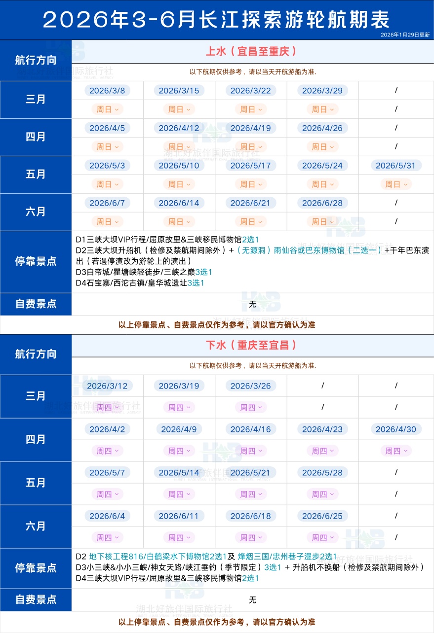 2026年3-6月 长江探索游轮航期表_副本