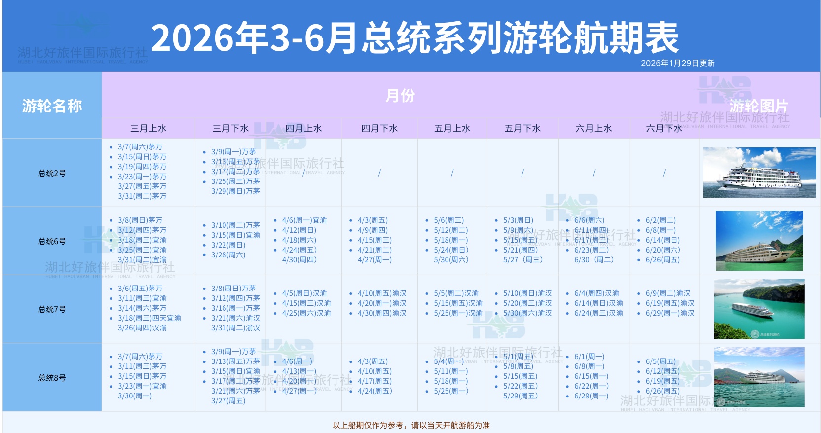 2026年3-6月总统系列游轮航期表_副本